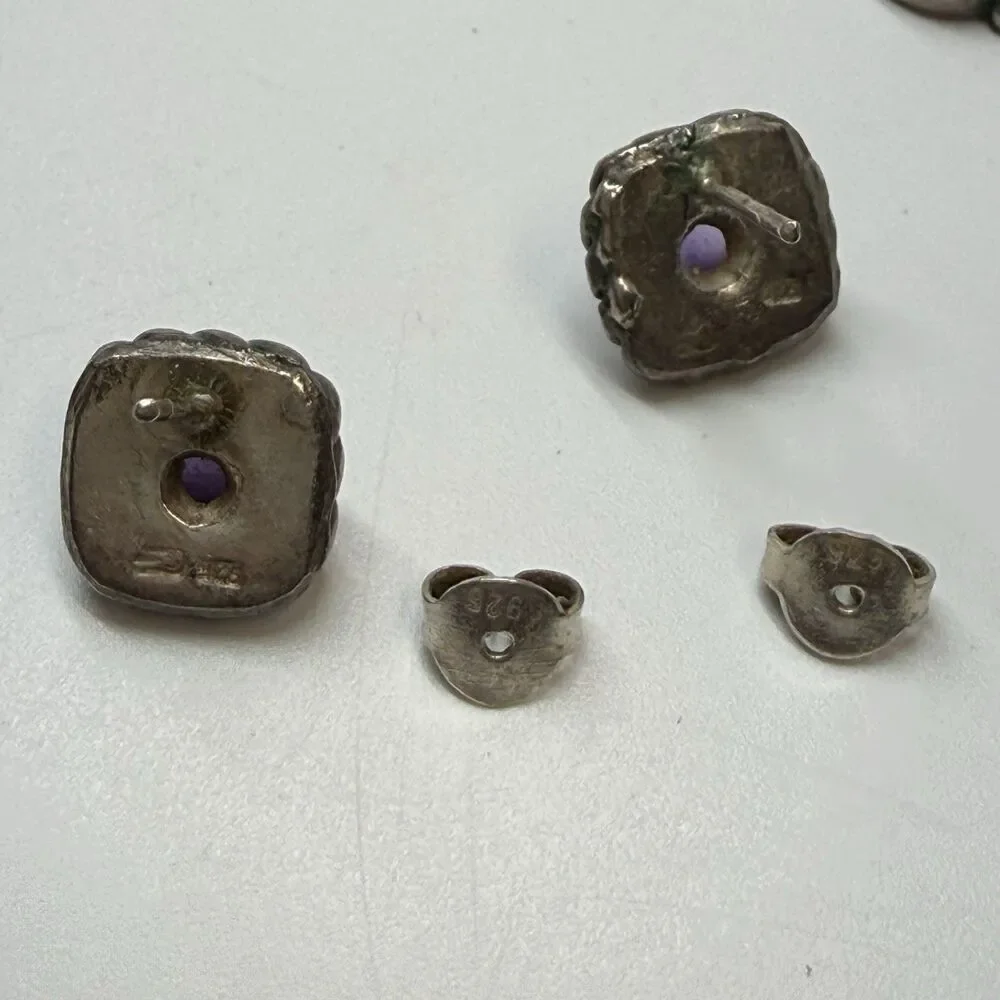 Sterling Silver Amethyst Peridot Pendant Necklace & Matching Stud Earring Set